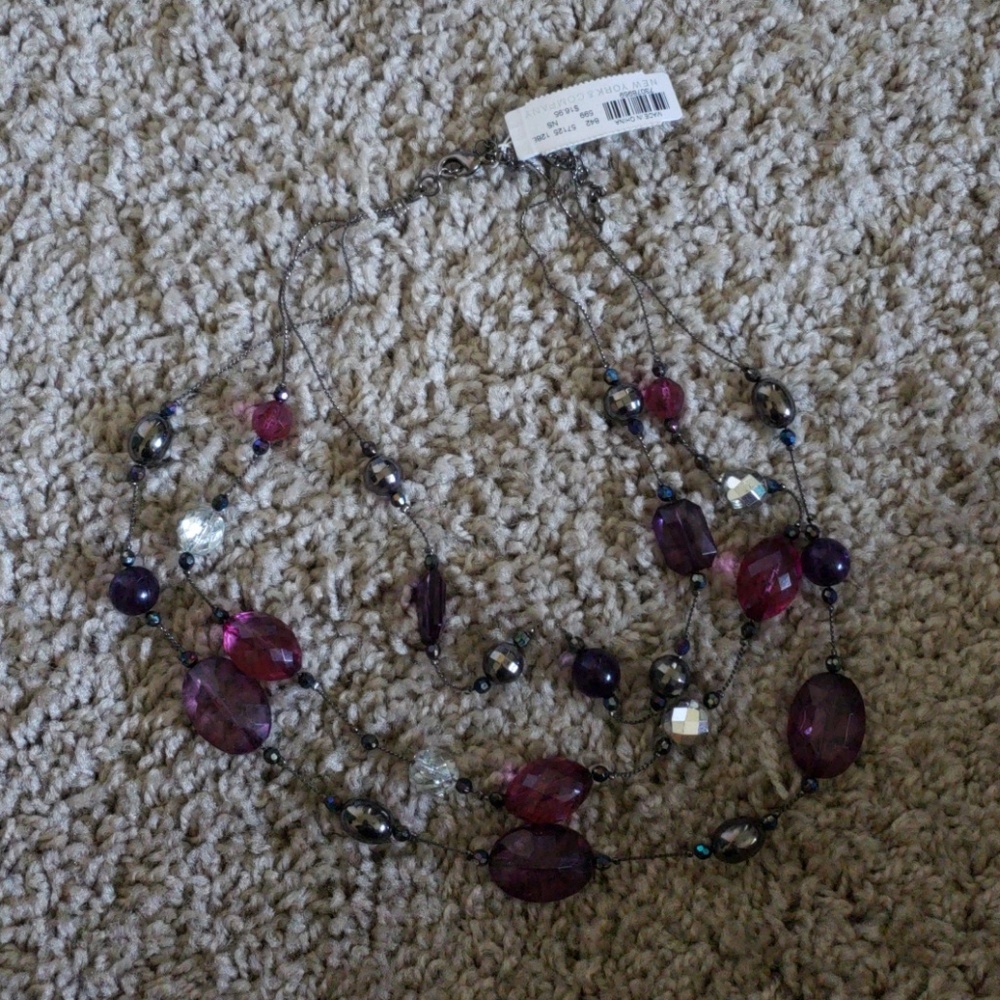 NWT NY&Co 3 tiered purple necklace